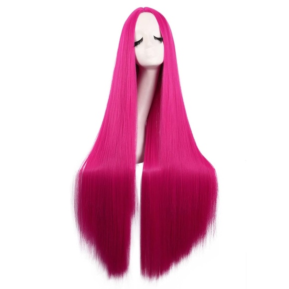 40" Long Hot Pink Straight Cosplay Wig, Anime Costume Party Hair for Women - Picture 2 of 5